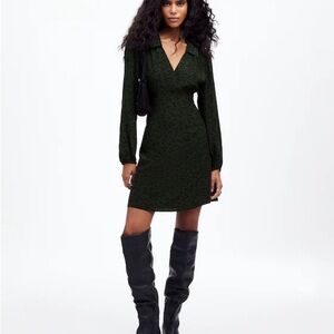 Madewell Long-Sleeve Mini Shirtdress in Green Floral